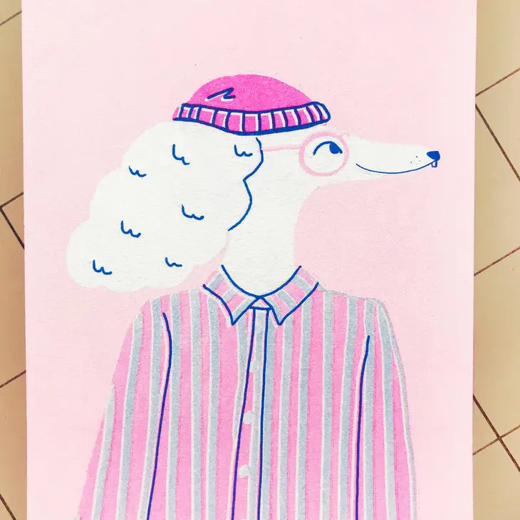 RISO PRINT - Handsome poodle - 14x19,5cm